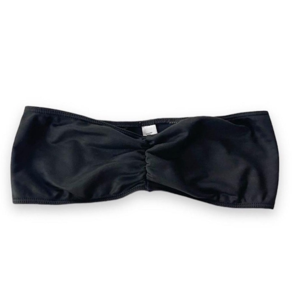 American Apparel Ruched Front Shiny Bandeau in Black Size M